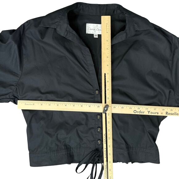 Cara Cara Black Cropped Collared Button Down Hutton Half Sleeve Top size XS - Picture 3 of 14